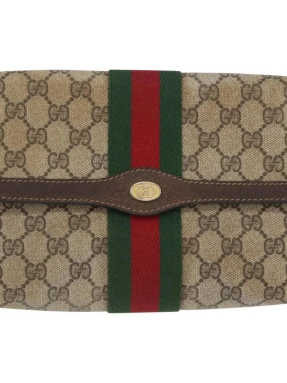 GUCCI GG Supreme Web Sherry Line Bag PVC Beige Gold 67 039 3087 Auth 173857